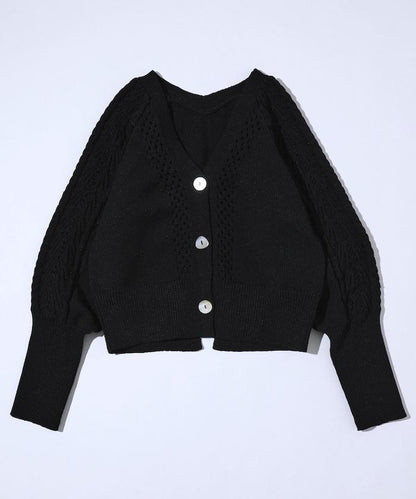 多樣紐扣設計 蓬袖 麻花針織 針織開衫