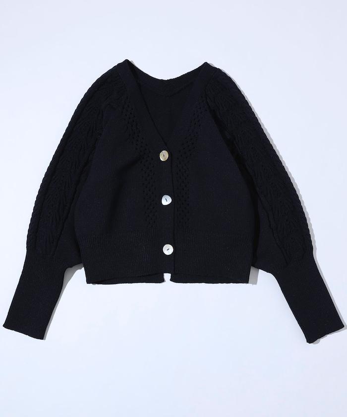 多樣紐扣設計 蓬袖 麻花針織 針織開衫