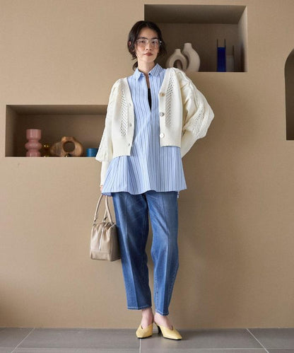 多樣紐扣設計 蓬袖 麻花針織 針織開衫