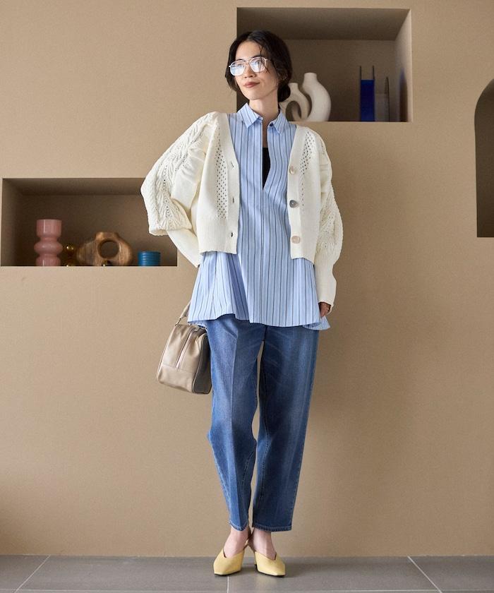 多樣紐扣設計 蓬袖 麻花針織 針織開衫