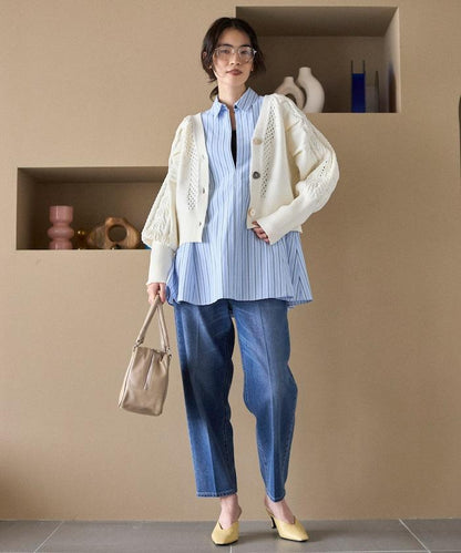 多樣紐扣設計 蓬袖 麻花針織 針織開衫