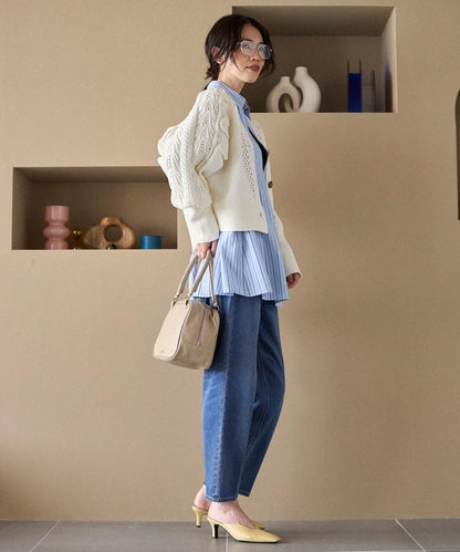 多樣紐扣設計 蓬袖 麻花針織 針織開衫