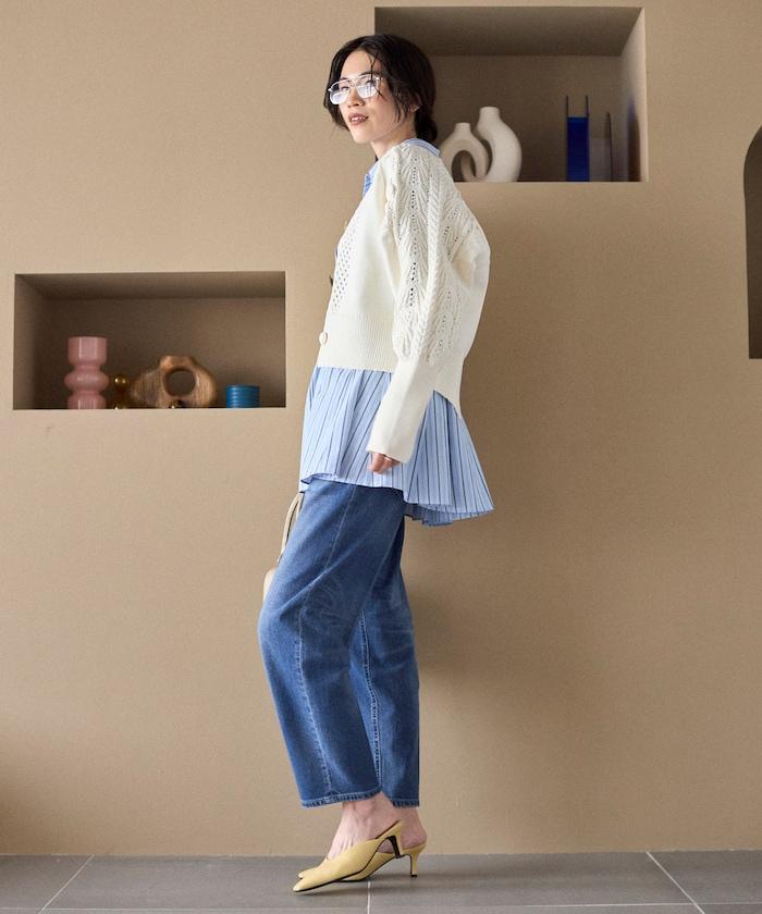 多樣紐扣設計 蓬袖 麻花針織 針織開衫