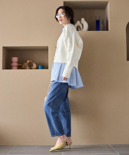 多樣紐扣設計 蓬袖 麻花針織 針織開衫