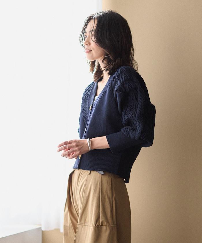 多樣紐扣設計 蓬袖 麻花針織 針織開衫