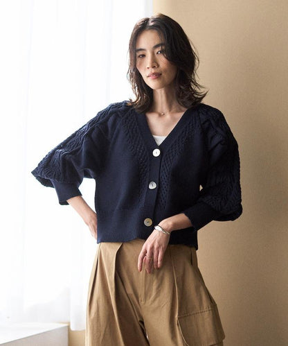 多樣紐扣設計 蓬袖 麻花針織 針織開衫