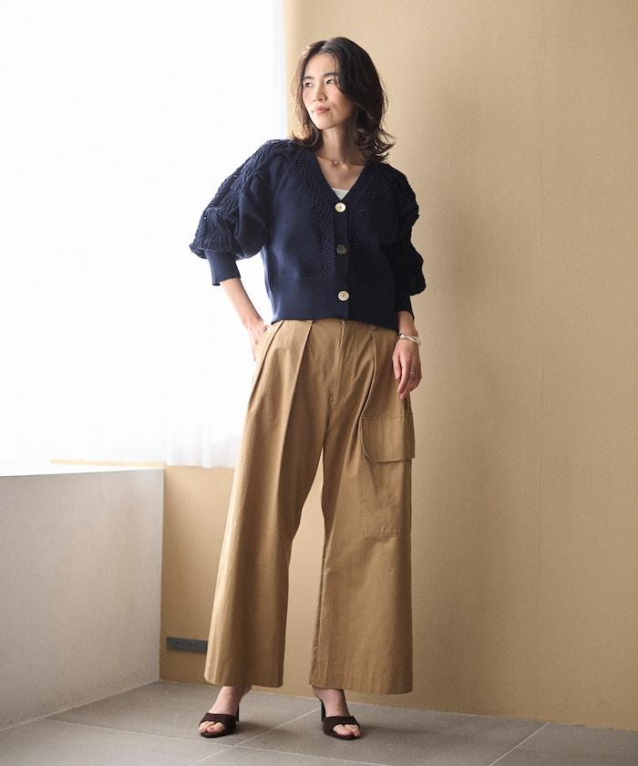 多樣紐扣設計 蓬袖 麻花針織 針織開衫