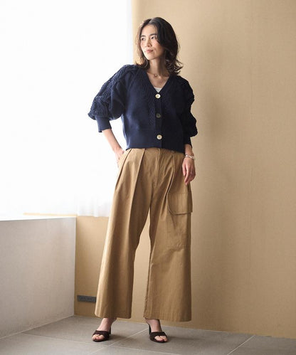 多樣紐扣設計 蓬袖 麻花針織 針織開衫