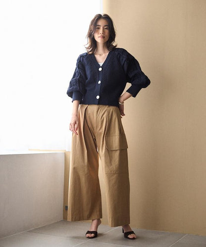 多樣紐扣設計 蓬袖 麻花針織 針織開衫