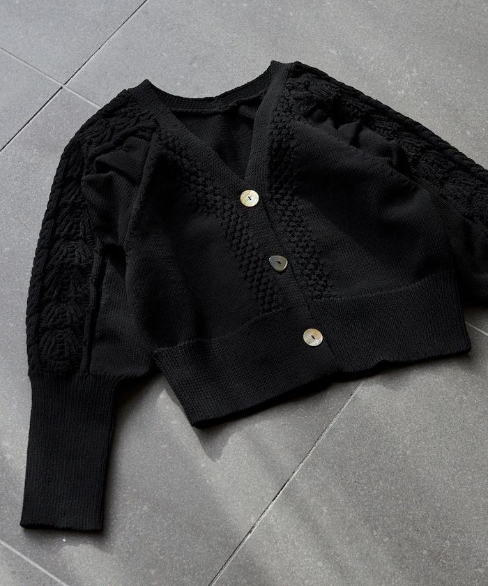 多樣紐扣設計 蓬袖 麻花針織 針織開衫