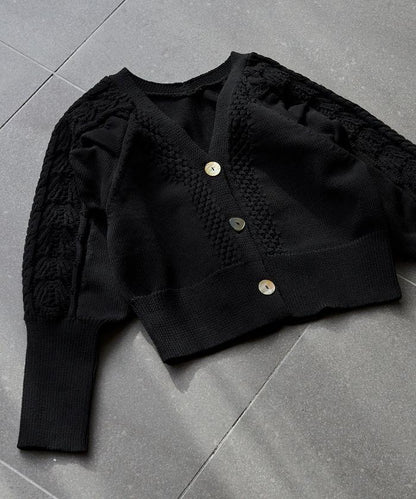 多樣紐扣設計 蓬袖 麻花針織 針織開衫