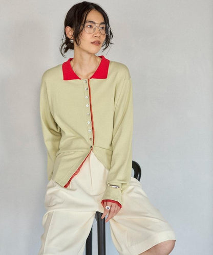 配色設計 長袖 假兩件 POLO針織 針織開衫