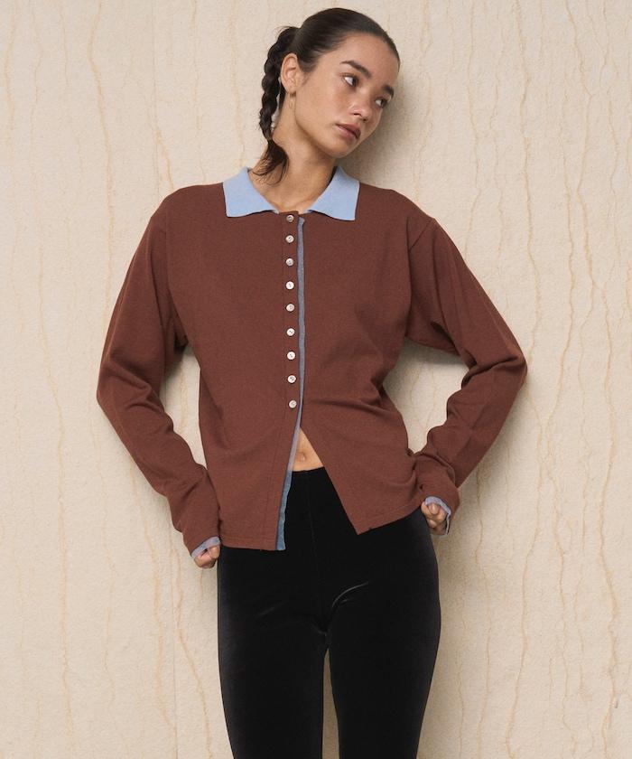 配色設計 長袖 假兩件 POLO針織 針織開衫