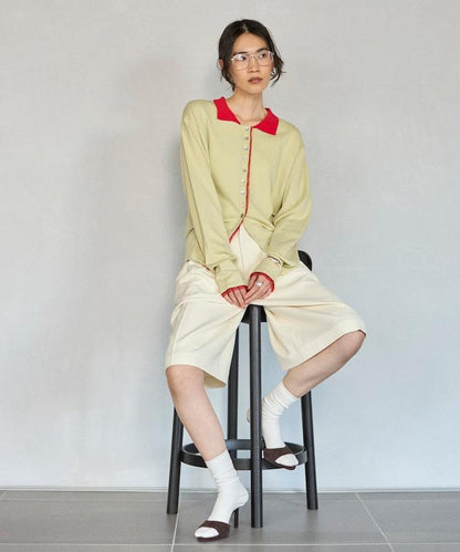 配色設計 長袖 假兩件 POLO針織 針織開衫