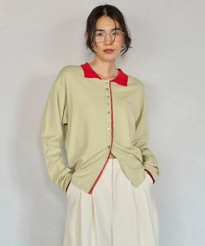 配色設計 長袖 假兩件 POLO針織 針織開衫