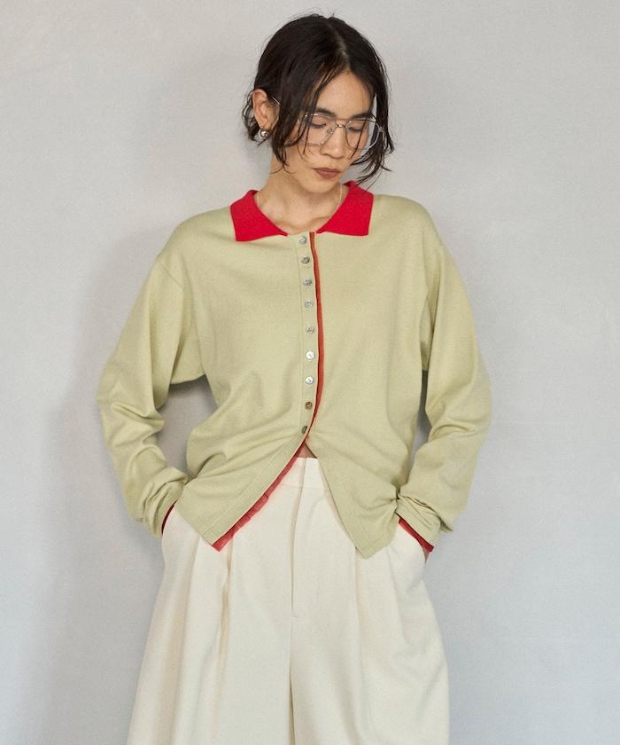 配色設計 長袖 假兩件 POLO針織 針織開衫