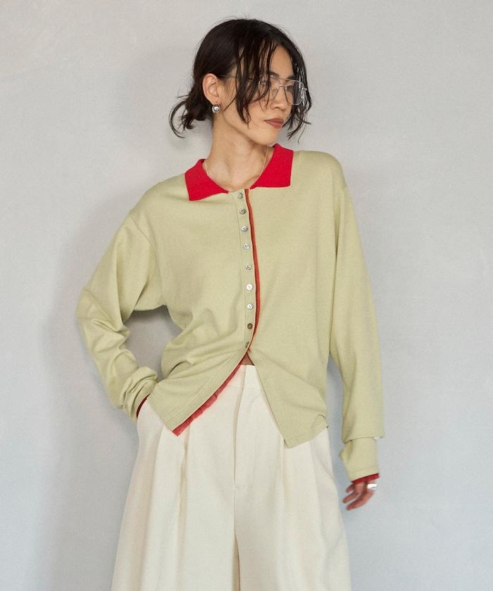 配色設計 長袖 假兩件 POLO針織 針織開衫