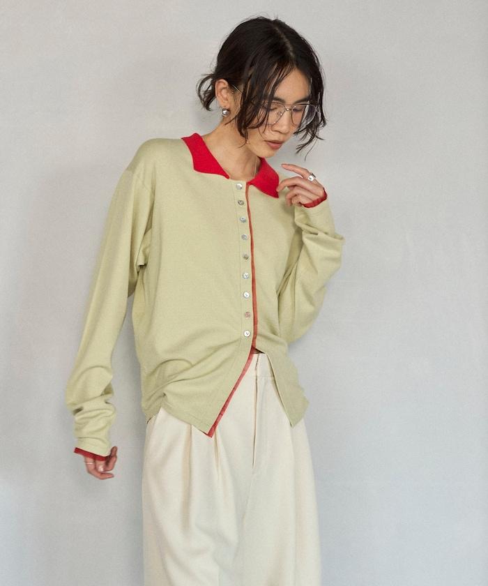 配色設計 長袖 假兩件 POLO針織 針織開衫