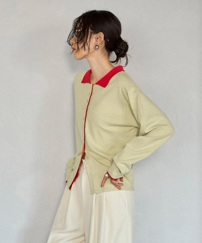 配色設計 長袖 假兩件 POLO針織 針織開衫