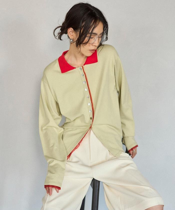 配色設計 長袖 假兩件 POLO針織 針織開衫