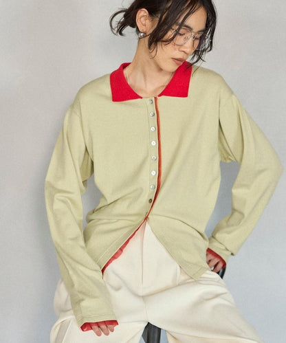 配色設計 長袖 假兩件 POLO針織 針織開衫