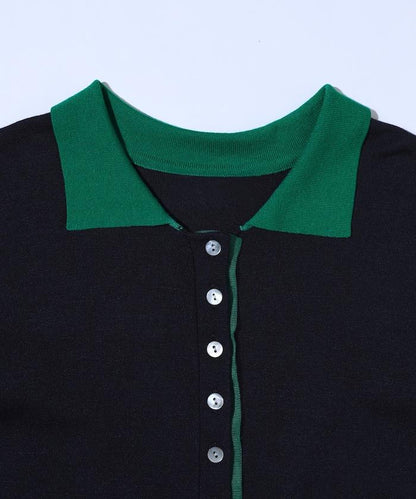 配色設計 長袖 假兩件 POLO針織 針織開衫