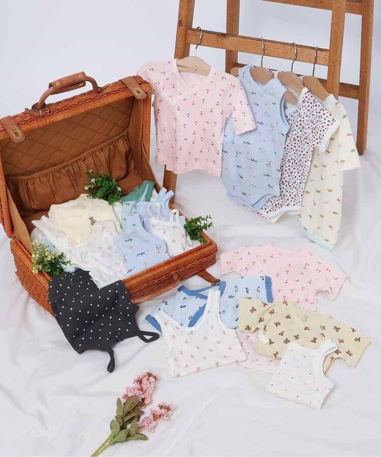 嬰兒短袖羅紋連體內衣 單點印花・滿版印花