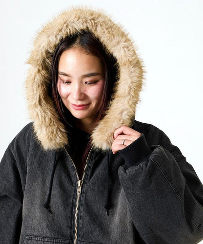 FREAK'S STORE 2way 仿皮草可拆卸連帽棉服夾克 軍裝風 連帽衫 棉服