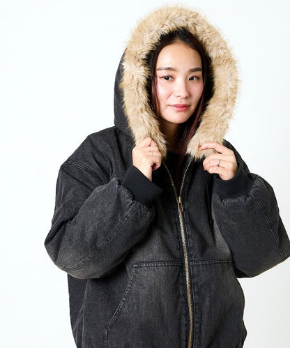 FREAK'S STORE 2way 仿皮草可拆卸連帽棉服夾克 軍裝風 連帽衫 棉服