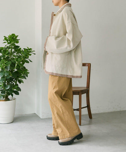 《ヒップが隠れる丈感》 花卉刺繡夾克