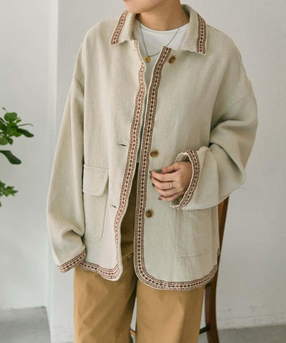 《ヒップが隠れる丈感》 花卉刺繡夾克