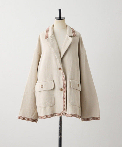 《ヒップが隠れる丈感》 花卉刺繡夾克