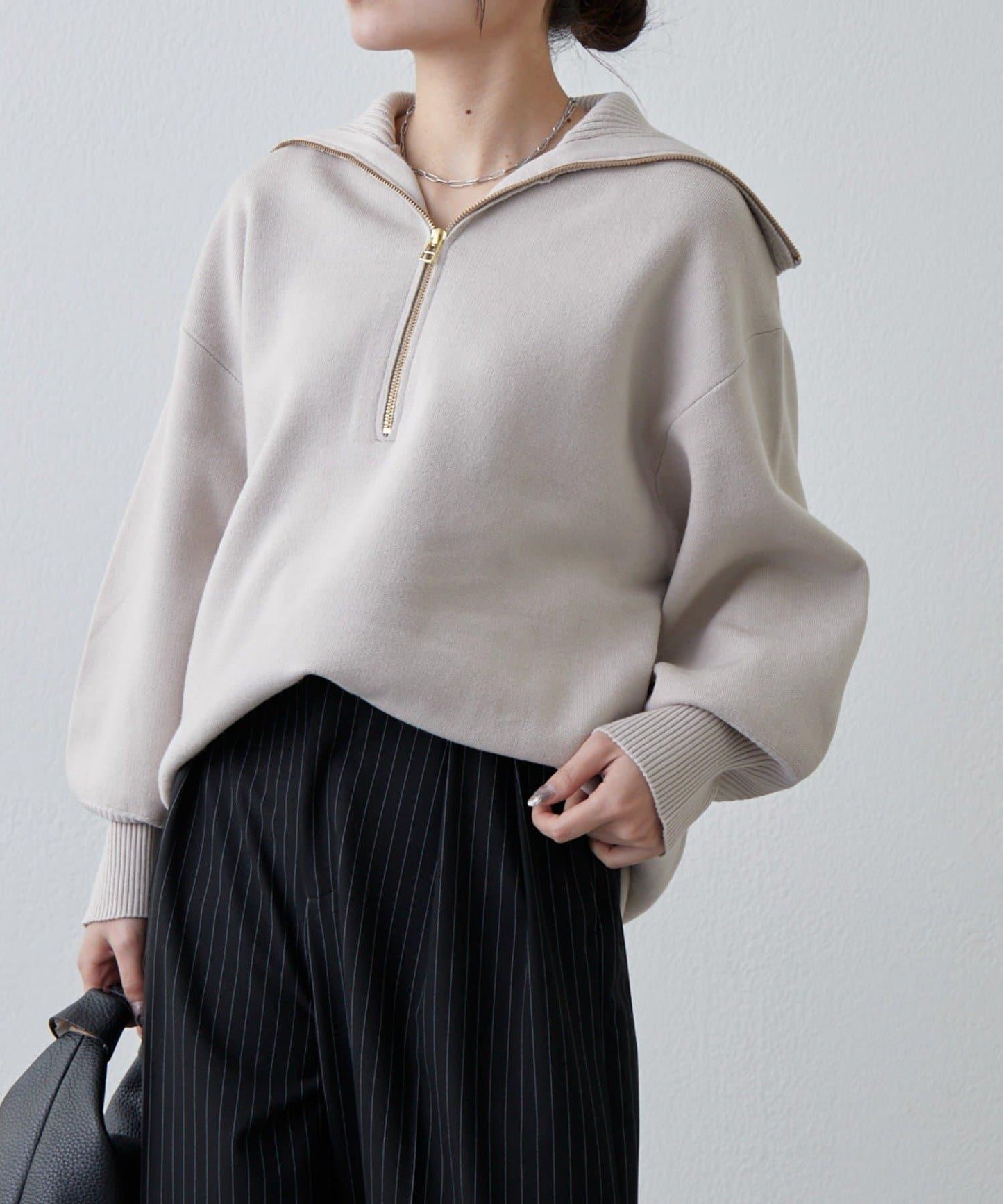 半拉鍊 中長款 針織衫