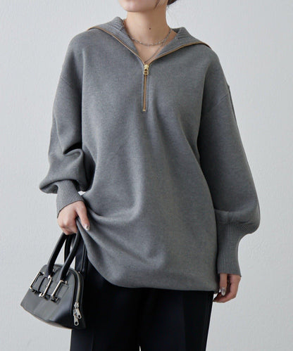 半拉鍊 中長款 針織衫