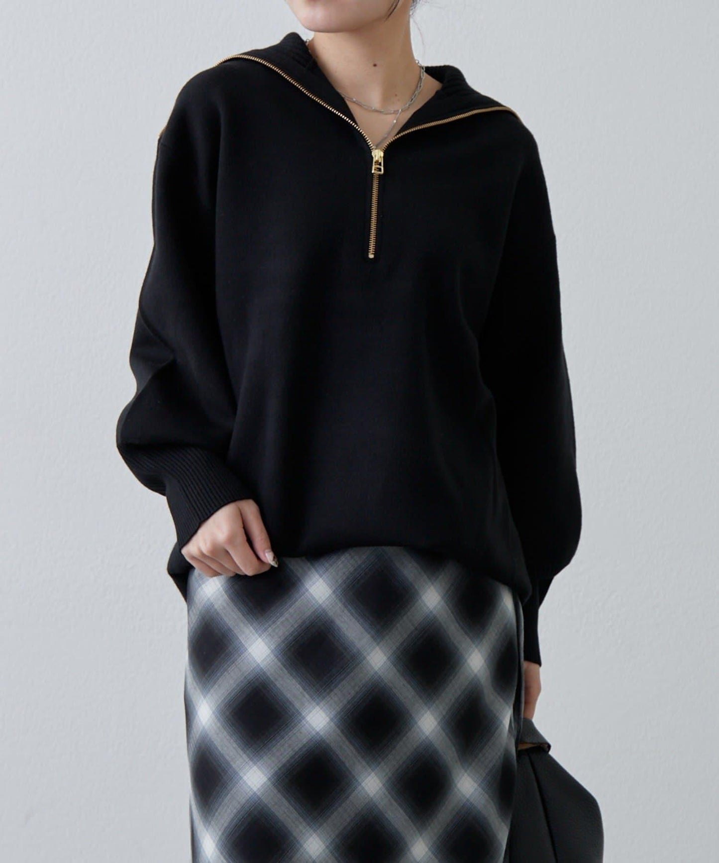 半拉鍊 中長款 針織衫