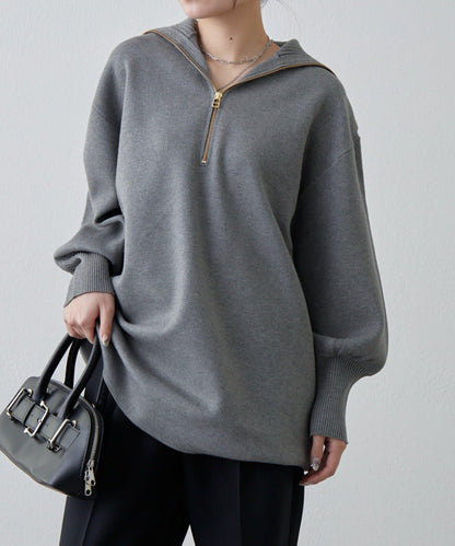 半拉鍊 中長款 針織衫