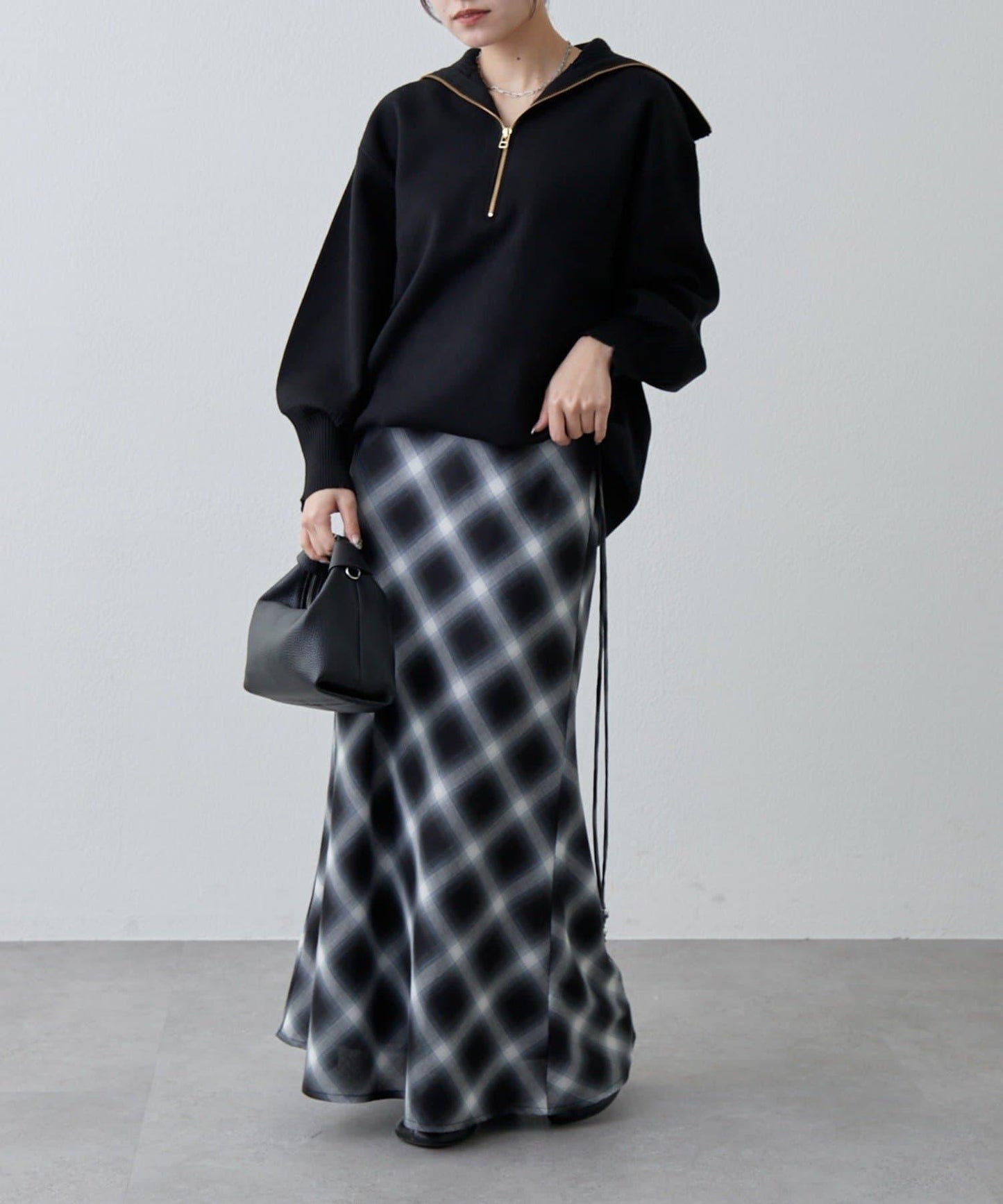 半拉鍊 中長款 針織衫