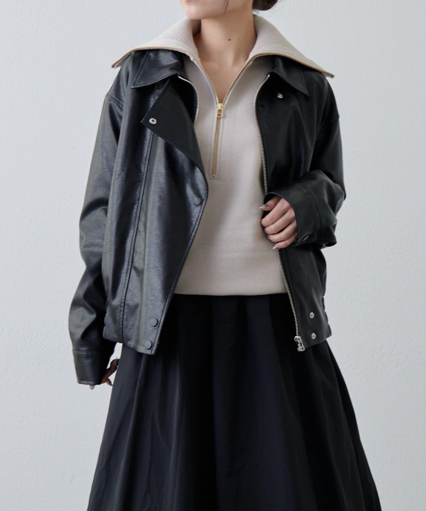 半拉鍊 中長款 針織衫