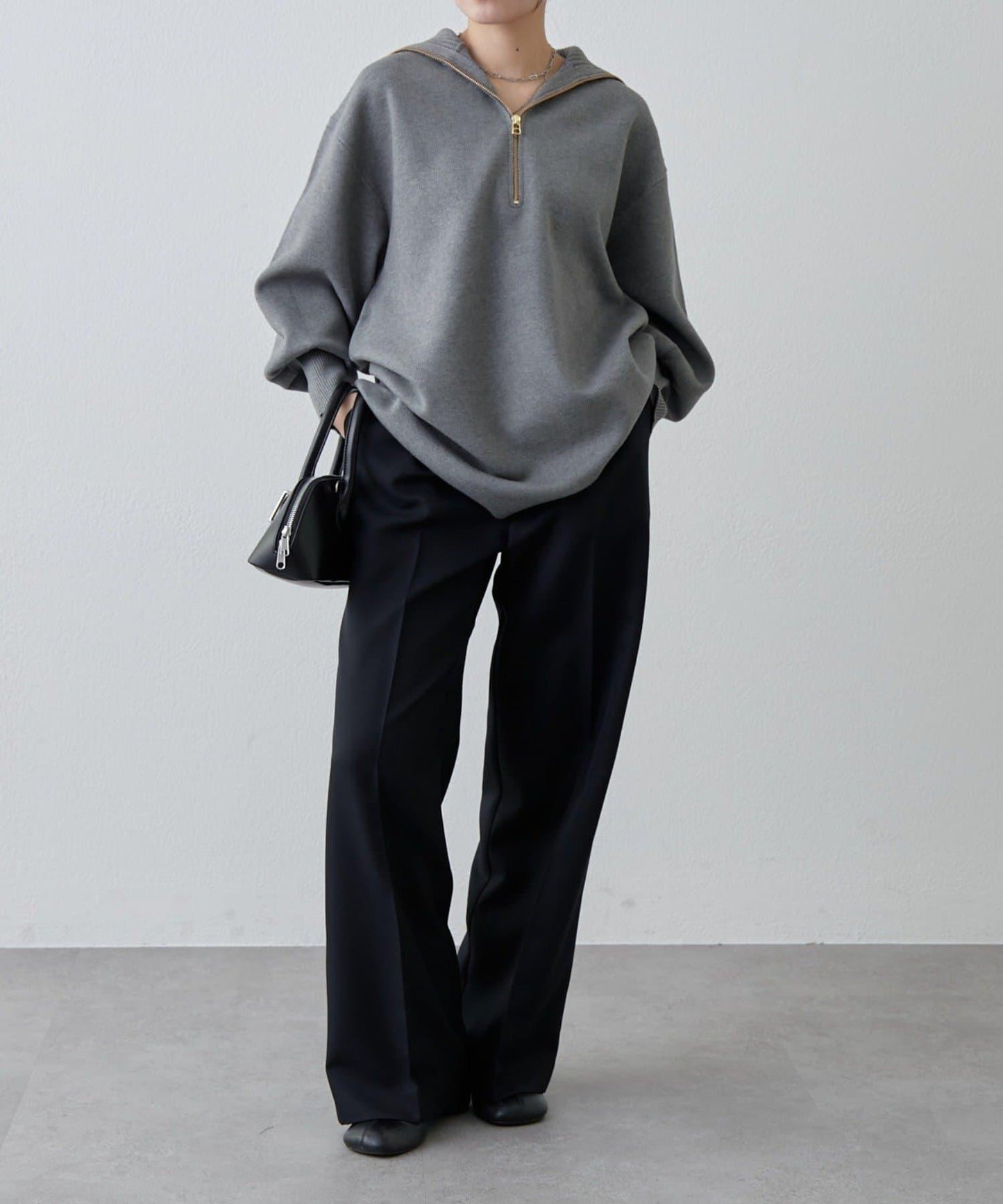 半拉鍊 中長款 針織衫