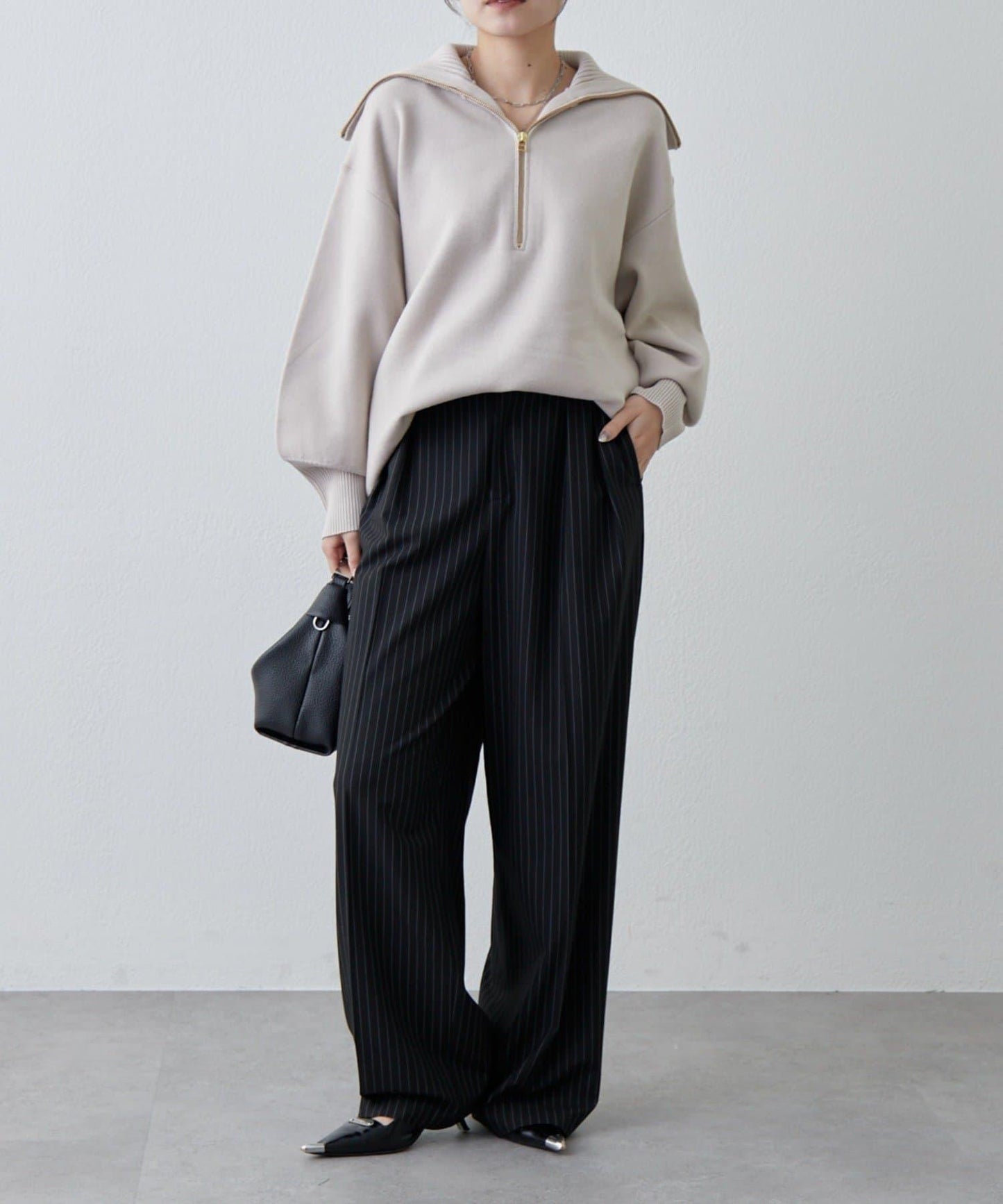 半拉鍊 中長款 針織衫