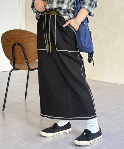 窄版 縫線 華夫格 半身裙