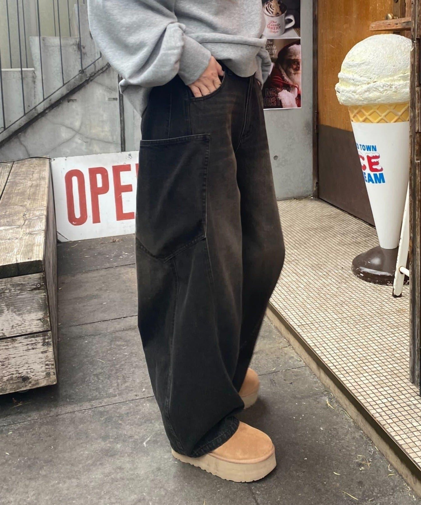 拼接設計牛仔褲
