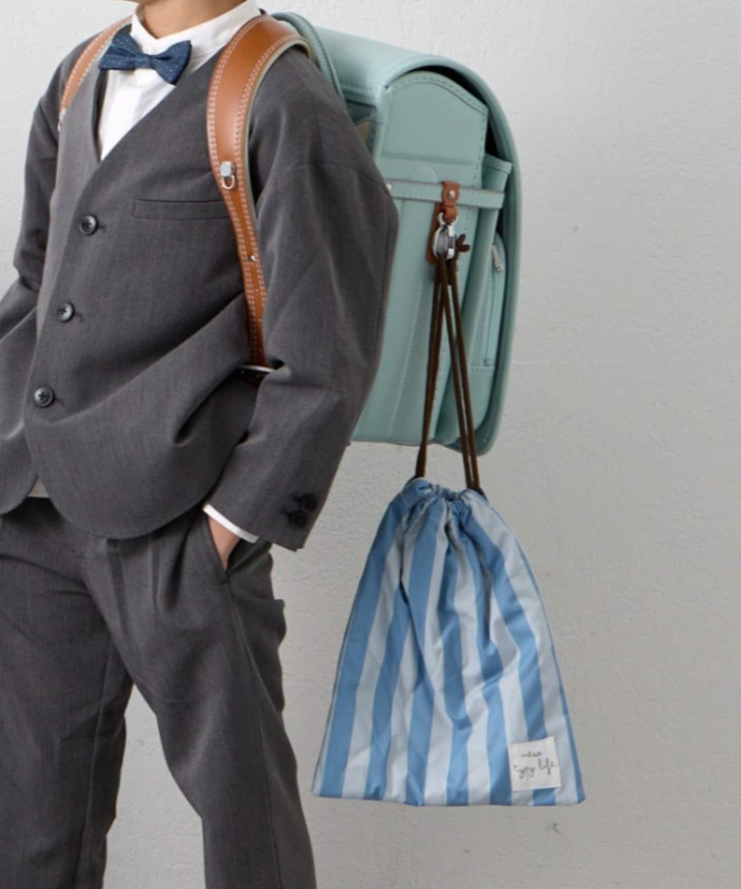 兒童入學準備條紋多用束口袋