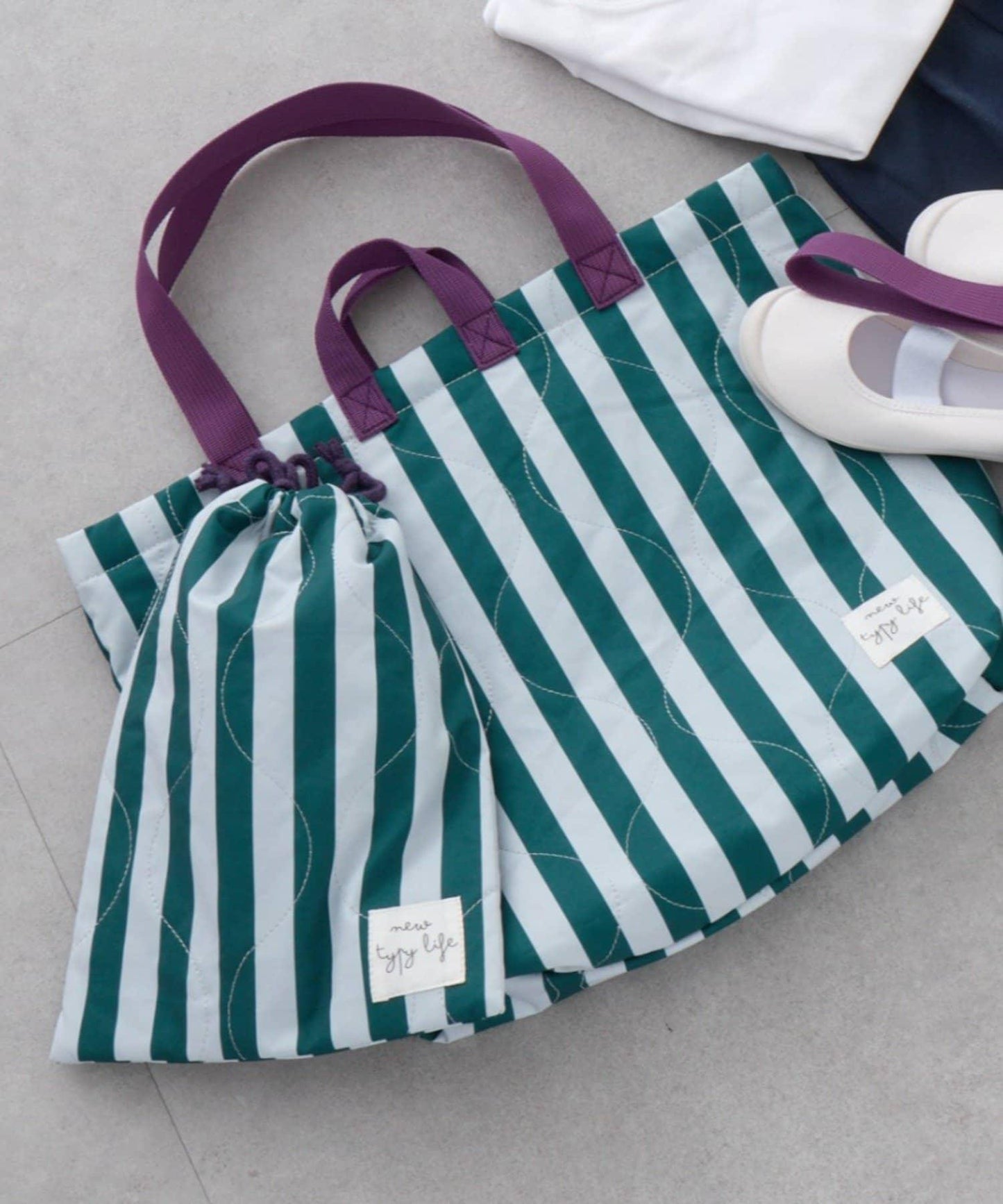 兒童入學準備條紋多用束口袋