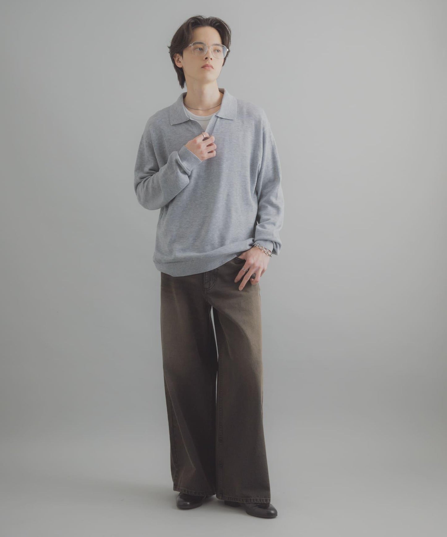 開領長袖針織上衣
