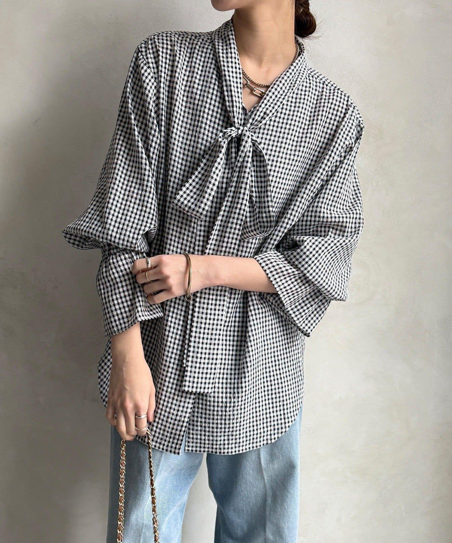印花蝴蝶結領襯衫