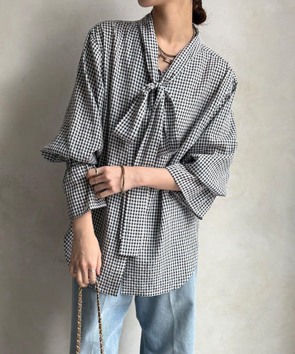 印花蝴蝶結領襯衫