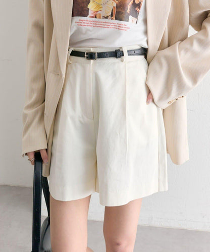 腰帶設計褶襉短褲