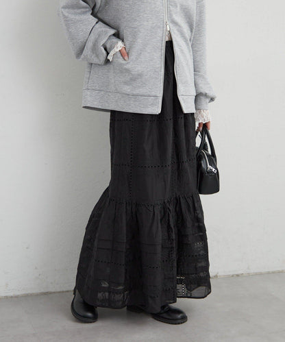 蕾絲拼接抽褶 半身裙