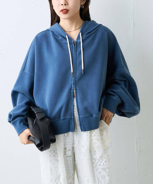 水洗做舊空氣層連帽衛衣